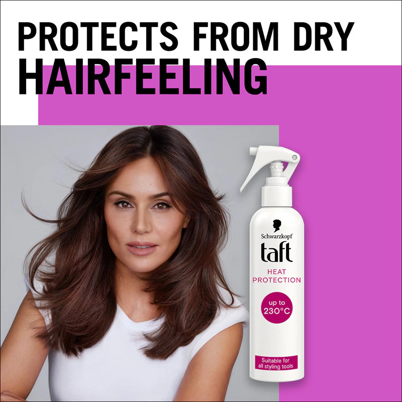 Schwarzkopf Taft Hitzeschutzspray für durch häufiges Föhnen geschädigtes Haar