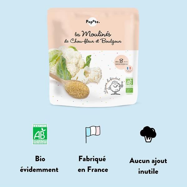 Popote les Moulinés Cauliflower Bulgur +8 months Organic 180g