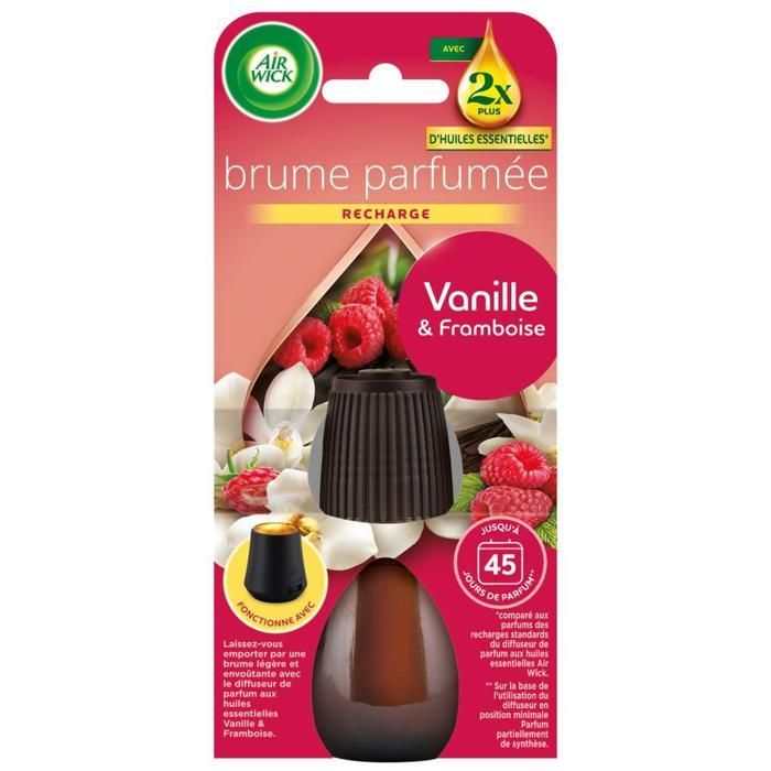 Lot de 3 Recharges Diffuseur désodorisant d Huiles Essentielles Brume Parfumée Vanille et Framboise - 20 ml