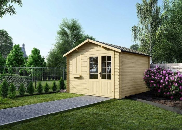 Houten tuinschuur - 16m² - 4x4m - 28mm dik - Kleur: naturel - DOM130