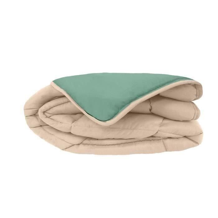 CALGARY - Edredón cálido de microfibra 400 g/m² - Beige guijarro y verde lago - 240 x 260 cm
