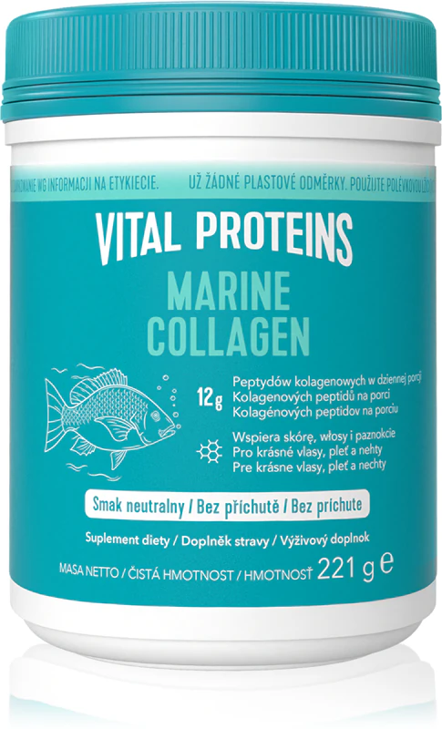Vital Proteins Marine Collagen voedingssupplement voor prachtig haar, een gezonde huid en sterke nagels.