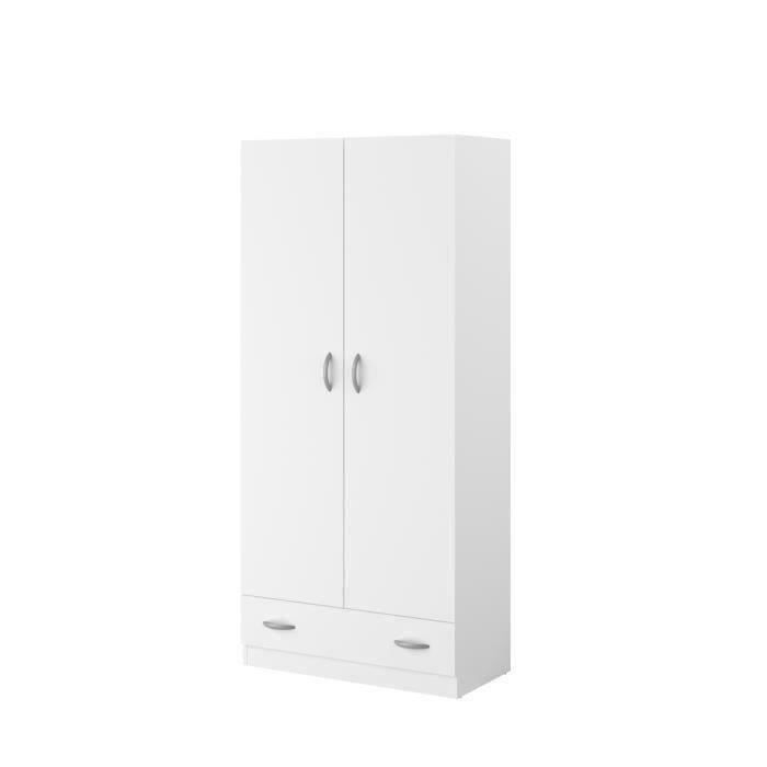PARISOT Wardrobe with 2 hinged doors + 1 drawer - Particleboard - White finish - W 78 cm x D 38 cm x H 170 cm - VARIA