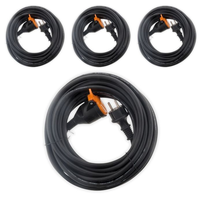 Set van 4 HO7RN-F 16A 3G2.5mm² 10m verlengsnoeren voor bouwplaatsen - Zwart - Zenitech