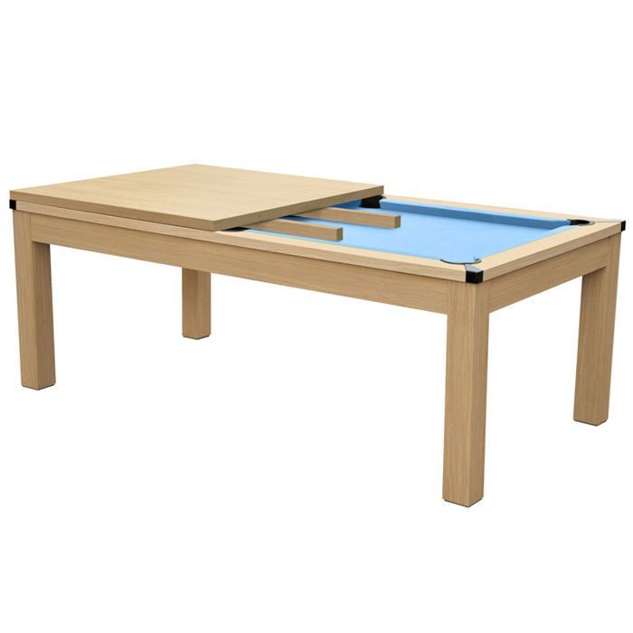 Table de billard convertible bois clair tapis bleu clair - Eddie - Rendez-Vous Déco