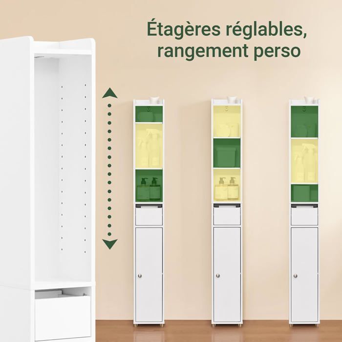 Badezimmer-Säulenschrank – SoBuy – BZR34-KW – Weiß – Feuchtigkeitsbeständig – 20 x 20 x 145 cm