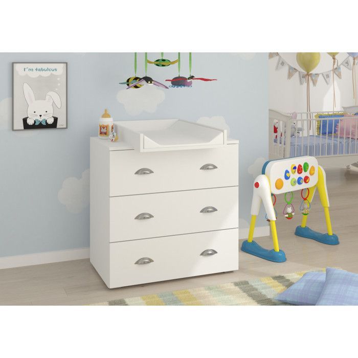 Commode avec plateau à langer en bois - Blanc - L 80 x P 48/72 x H 90 cm