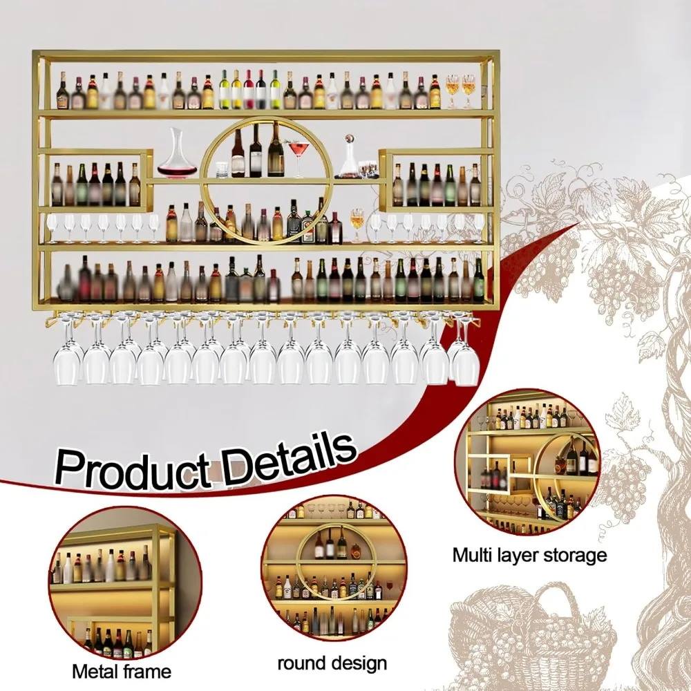Portabottiglie da parete da 47 pollici, grande capacità, scaffale espositivo per bottiglie di vino sospese con portabicchieri, bar industriale a 4 livelli per liquori