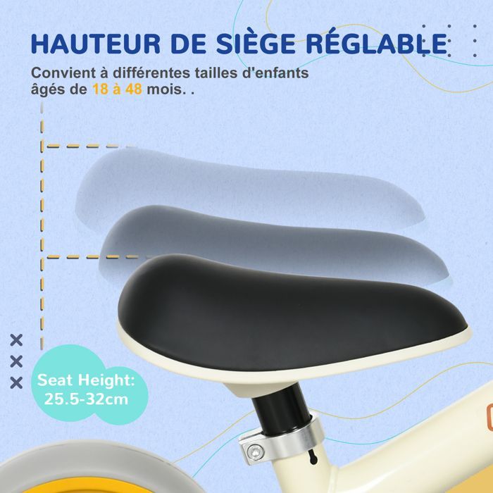 Vélo d'équilibre - AIYAPLAY - draisienne bébé siège réglable roues EVA jouet 18-48 mois 25 kg - plastique - orange