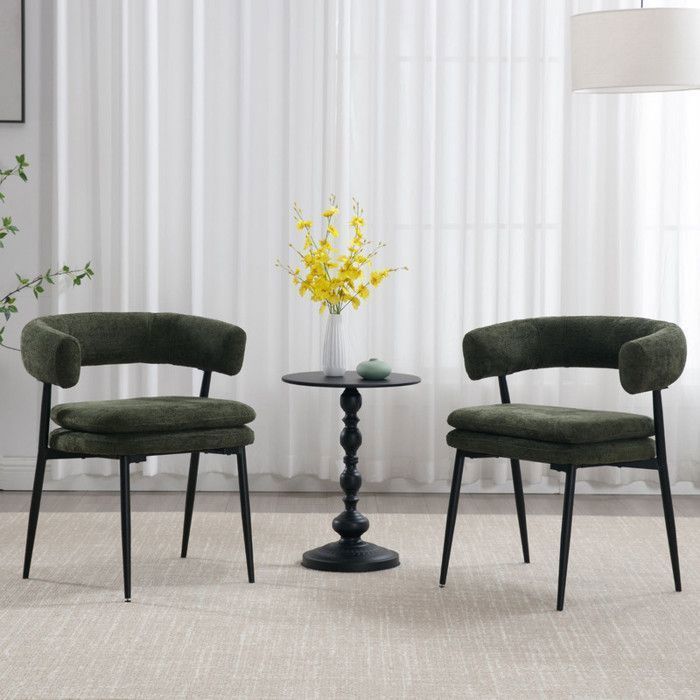 Wahson Dining Chair Set of 2 Chenille Chairs, Comfortable and Modern Living Room Chairs for Kitchen and Home, Green