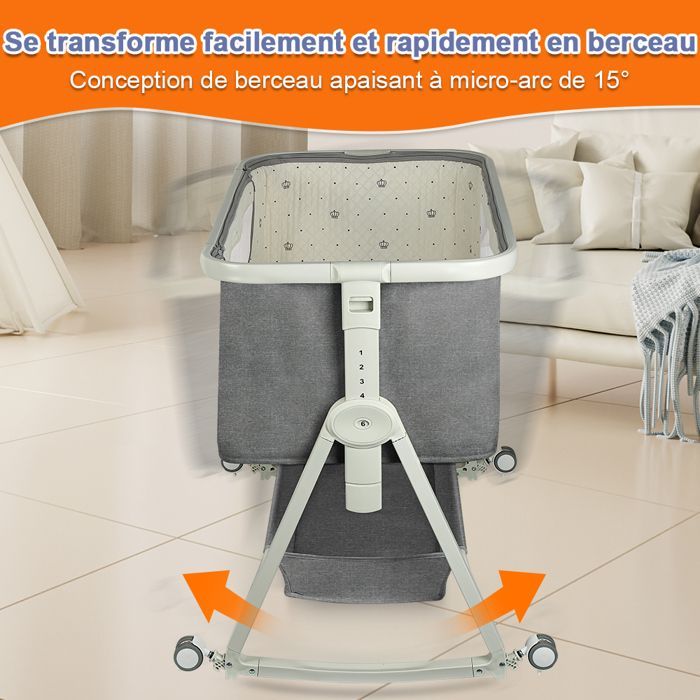 MIPAN. Cuna colecho 3 en 1 - Cama con inclinación y altura ajustables - Cuna para bebés desde recién nacidos hasta los 36 meses - Gris