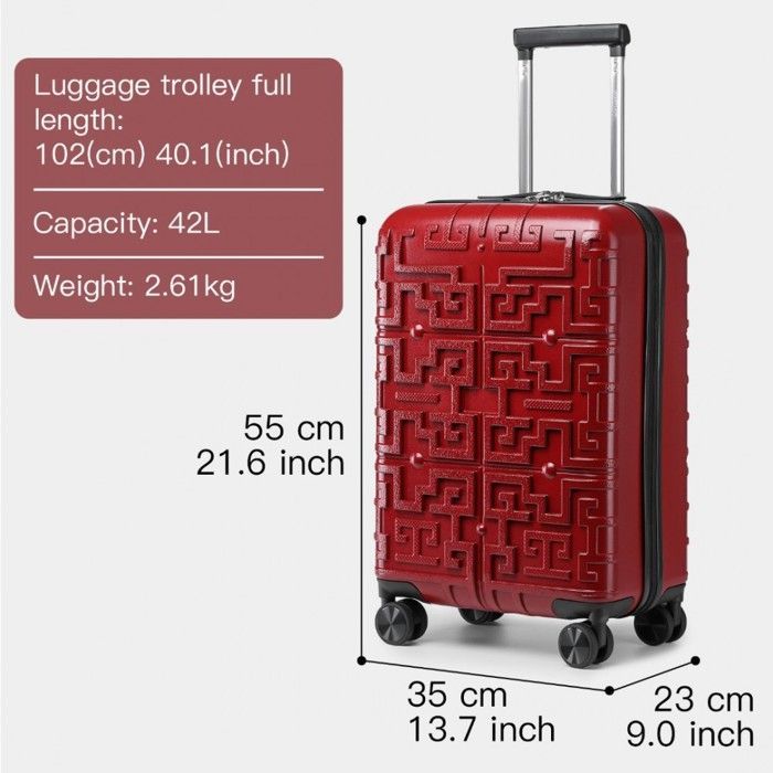 Kono Kabinenkoffer 55x35x23cm, Hartschalen-Polypropylen-Gepäckkoffer mit 4 Rollen und TSA-Schloss, 20 Zoll (Rot)