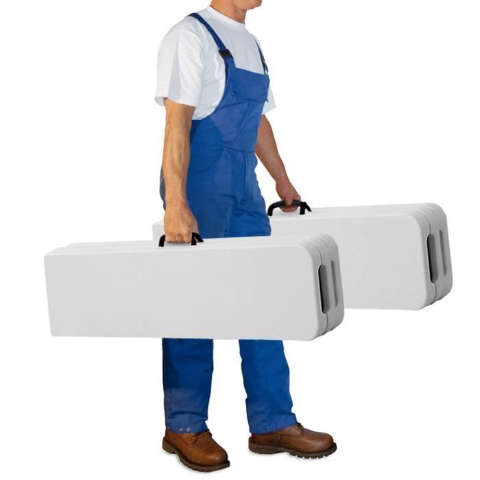 CASARIA® 2 bancos plegables de plástico de 180 cm, banco plegable para camping, banco de jardín blanco para picnic y fiestas.