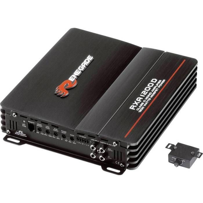 1 amplificador monofónico Renegade RXA1200D, clase D, 1 canal, 600 vatios RMS estables a 1 ohmio, 1200 vatios máximo, 1 unidad