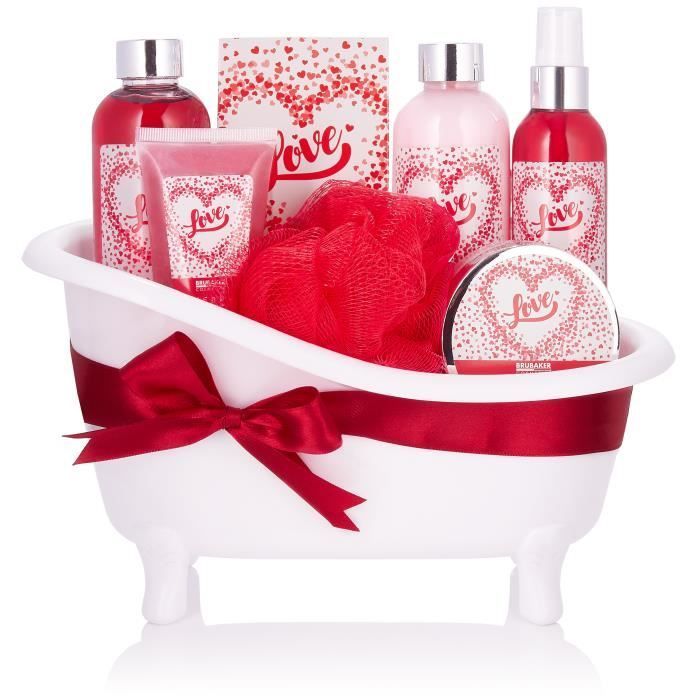 BRUBAKER Cosmetics Coffret de bain & douche - 7 pcs. - dans une baignoire décorative - Idée cadeau - Love - Fleur de cerisier