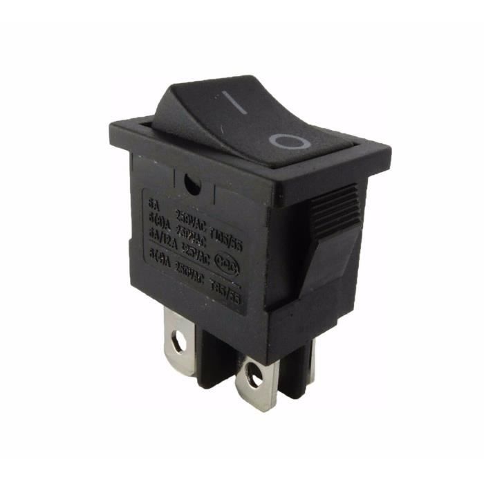 Interruptor de palanca de montaje empotrado de 2 pines, uno en uno, 6 A, 250 V, negro, conector de 4,8 mm, impreso I-0