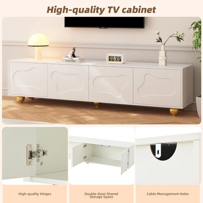 Mueble para TV - LEMONBEST - 180 x 40 x 45 cm - 2 armarios con 4 puertas - Para televisores de hasta 75