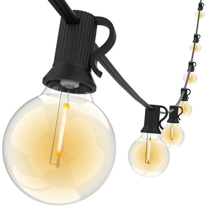 Guirnalda de luces para exteriores, 15 m, LED G40 con 25+2 bombillas de repuesto, guirnalda decorativa conectable para jardín.