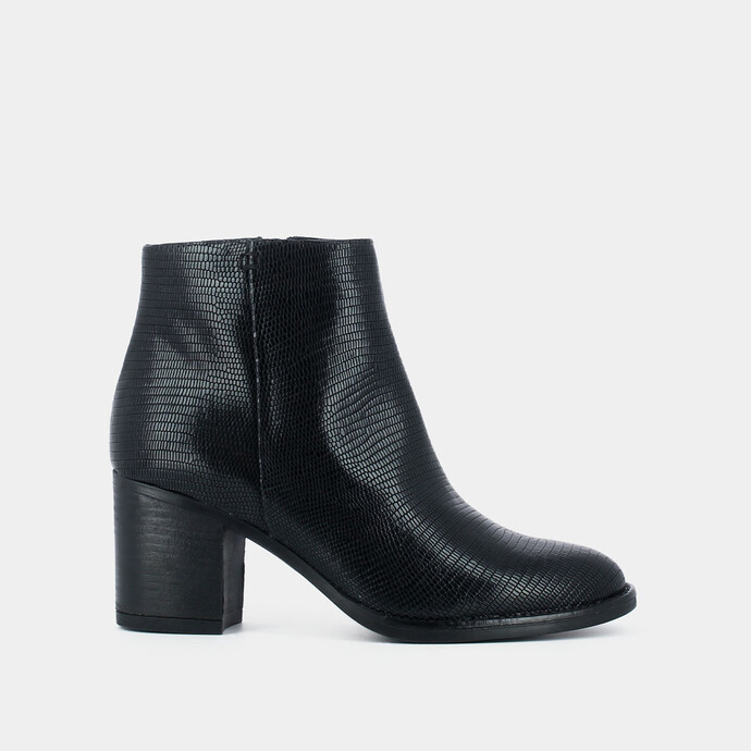 Bottines à talon  en cuir reptile noir