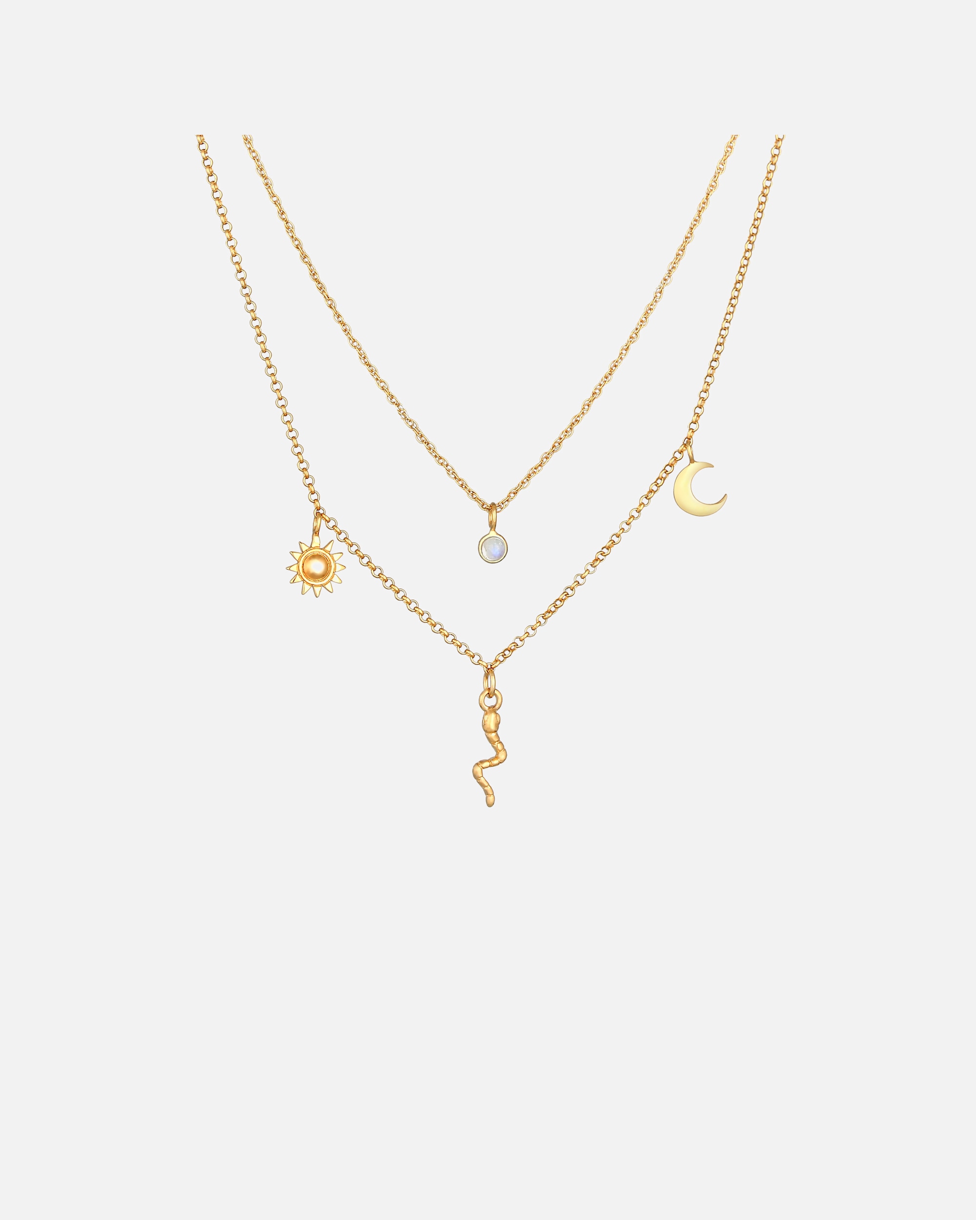 Elli PREMIUM Pendentif Femme Couche Soleil Lune Serpent avec Pierre de Lune en Argent Sterling 925 Plaqué Or