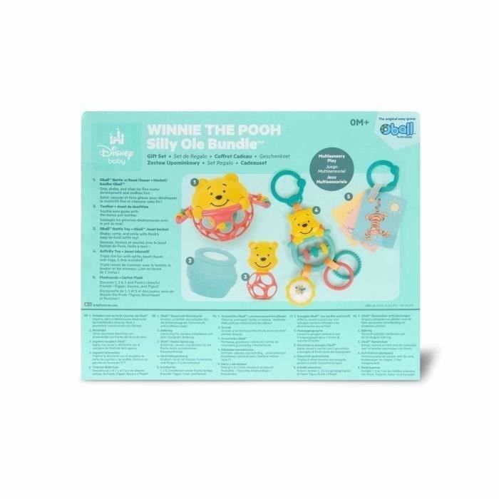 DISNEY BABY - WINNIE - Set regalo per neonati, 5 giocattoli tra cui 1 giocattolo per la dentizione di Winnie the Pooh e O-Ball, sonaglio e accessorio per passeggino.