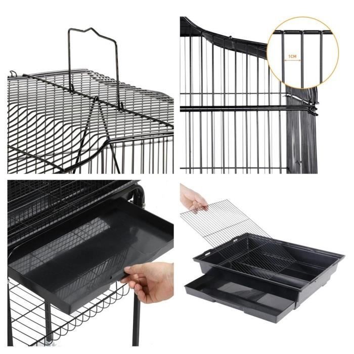 Cage à Oiseaux sur Pied Volière pour Perroquet Perruches Canaris Calopsitte élégante 4 mangeoires / 3 perchoirs / 150,6cm de Haut