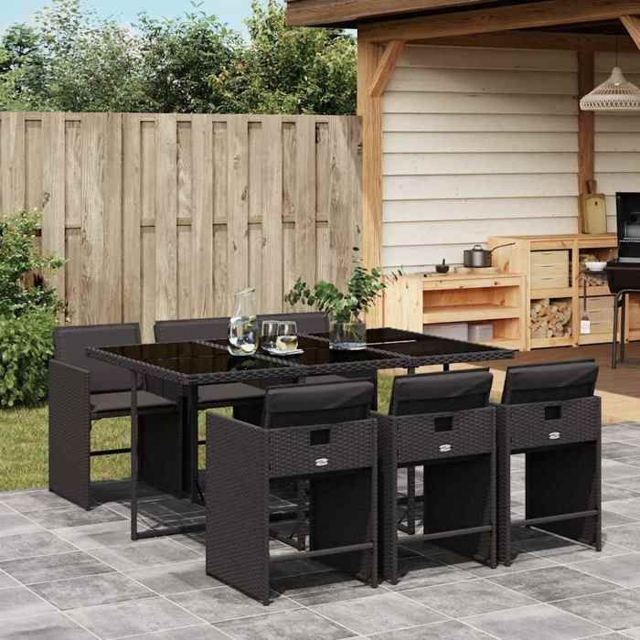 Ensemble à manger de jardin - vidaXL - 7 pièces - Résine tressée - Noir - 165x106x73 cm (table) - 50,5x50x79 cm (chaise)