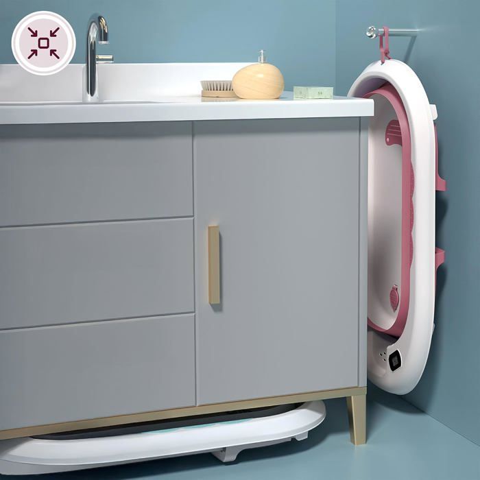 Vaschetta da bagno pieghevole per neonati - Sistema Moby - Holly - Termometro LCD - Cuscino morbido - Supporto in metallo