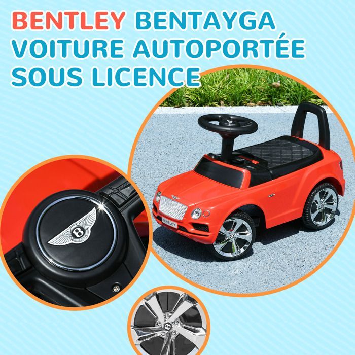 Porteur trotteur enfants - AIYAPLAY - voiture licence Bentley Bentayga 18-36 mois coffre - klaxon - 67 x 29 x 39 cm rouge