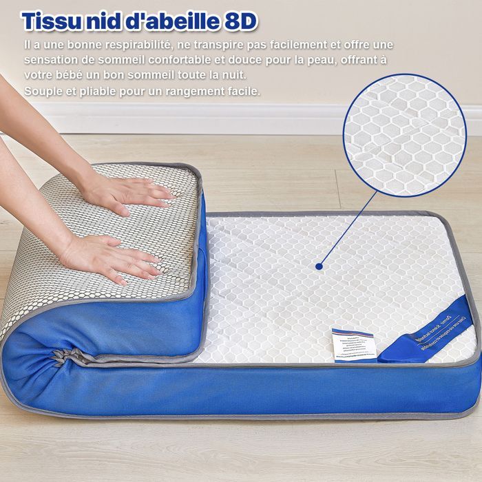 Colchón para bebé KITYTETY de 70x140 cm, 11 cm de grosor - Núcleo perforado y antibacteriano - 2 lados ultratranspirables - Azul