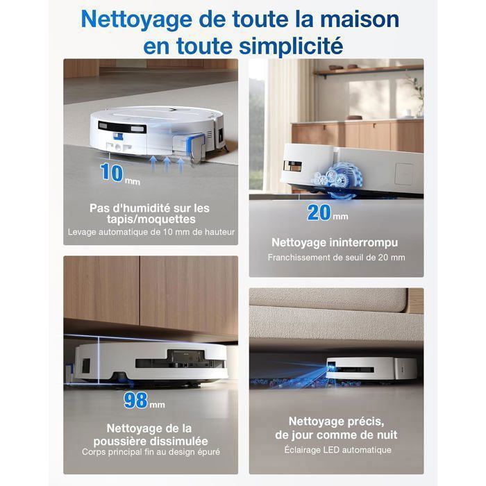 ECOVACS DEEBOT T80 OMNI Aspirateur Robot  laveur, 18 000 Pa, Nettoyage automatique instantan OZMO ROLLER, 75℃ Lavage