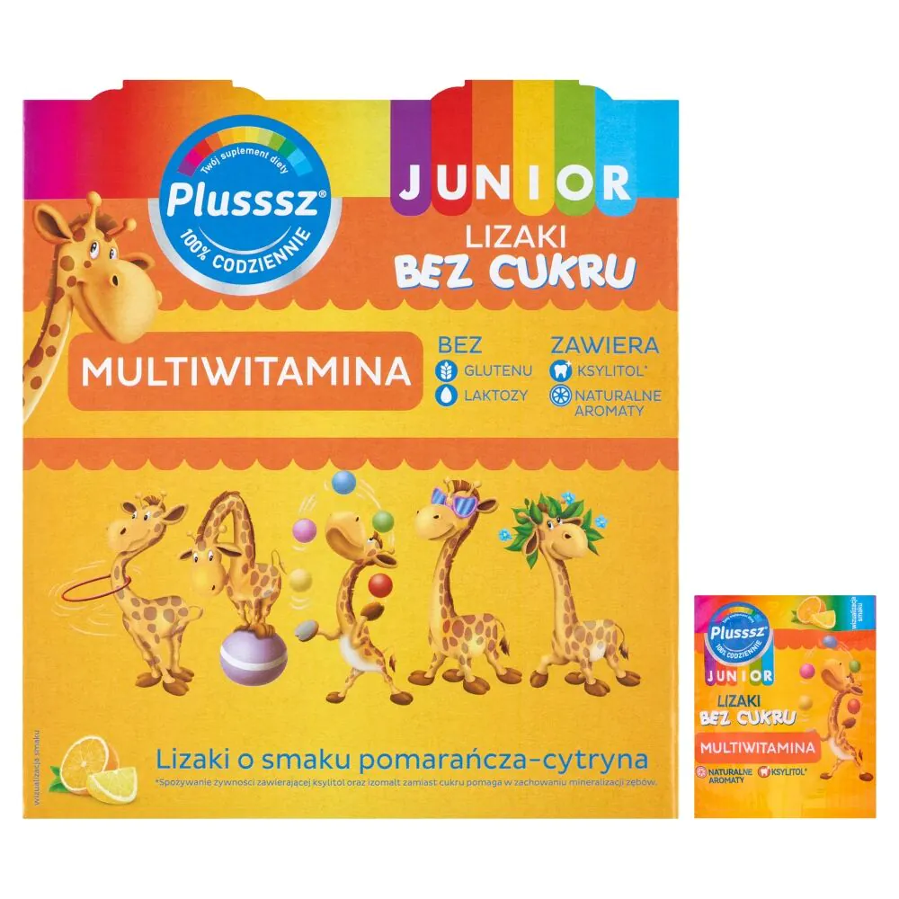 Plusssz Junior Multiwitamina Lizaki Bez Cukru, Smak pomarańcza-cytryna