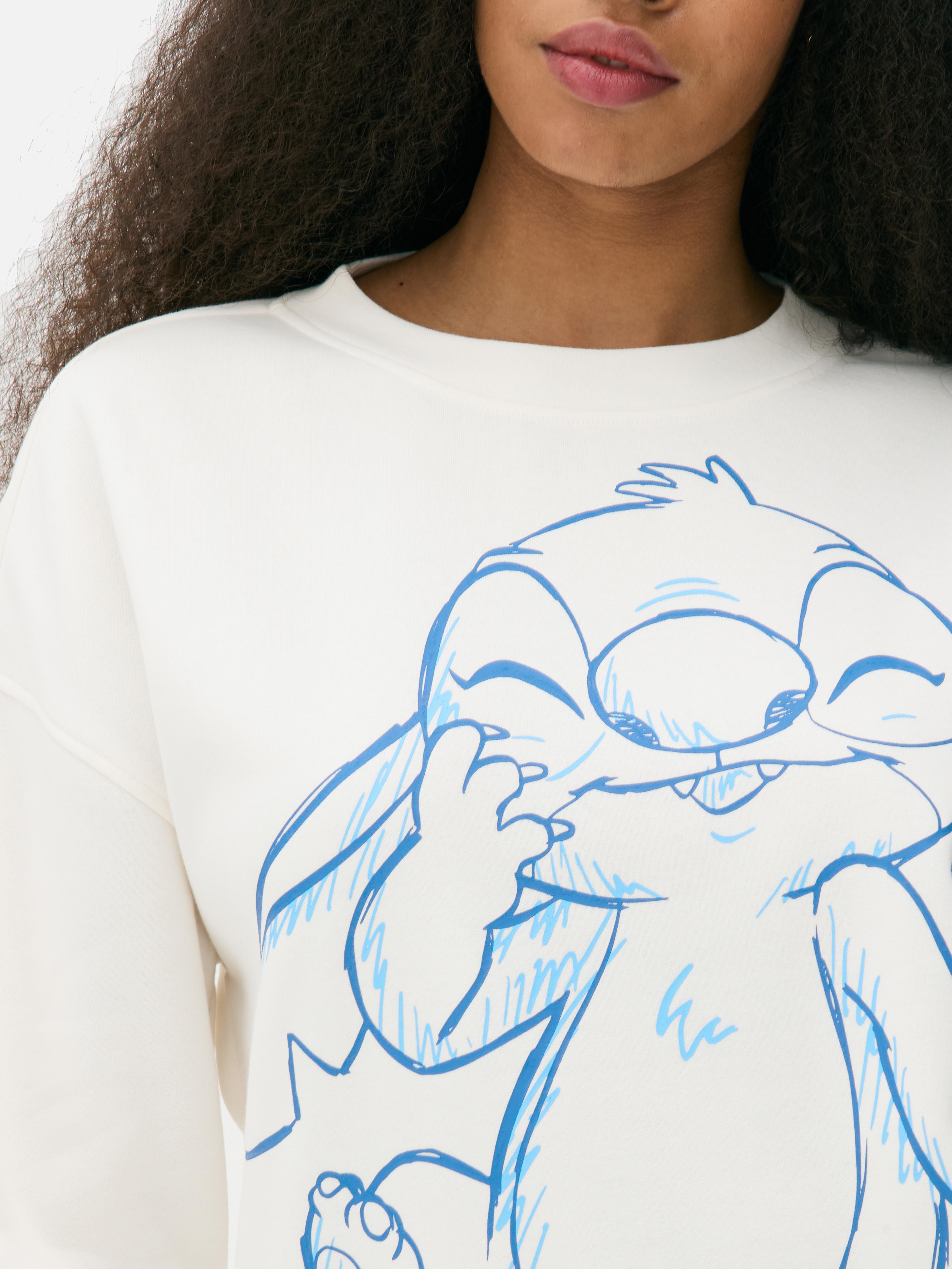 Hanorac cu imprimeu Disney Stitch Hanorac cu umeri căzuți, manșete cu nervuri și imprimeu Disney