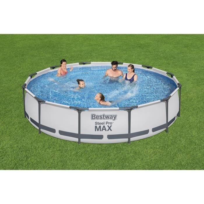 Kit Piscine hors sol tubulaire BESTWAY - Steel Pro Max™ - 366 x 76 cm - Ronde + Balai aspirateur électrique Aquascan