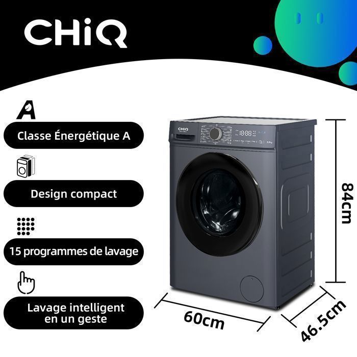 Lave-linge hublot - CHiQ - CW07123863AX - 7kg - Classe A - 1200 RPM - Lavage vapeur