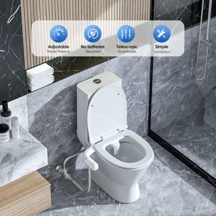 TTLIFE Spruzzatore bidet per WC, doppio ugello, 2 modalità di pressione dell'acqua regolabili per bidet, pre-pulizia