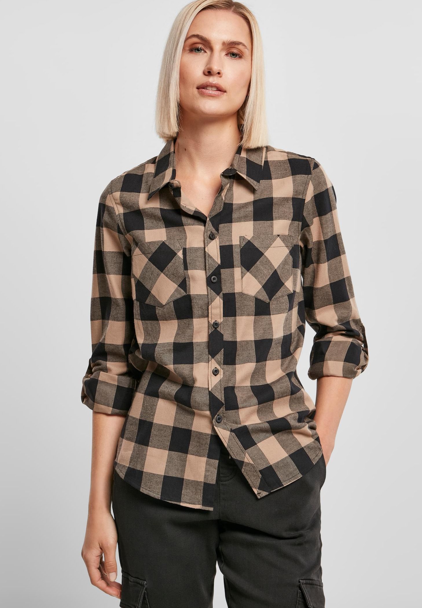 Urban Classics blouse met knoopsluiting - zwart zacht taupe