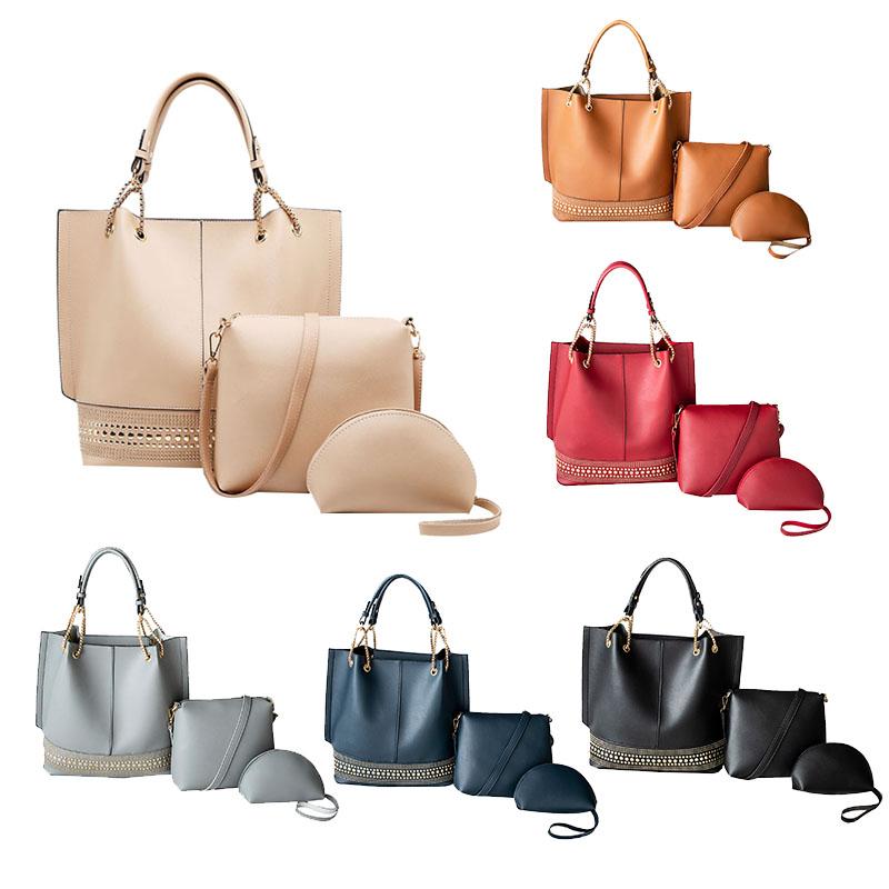 Ensemble de trois sacs pour femme : sac bandoulière, sac à main décontracté et sac messager.