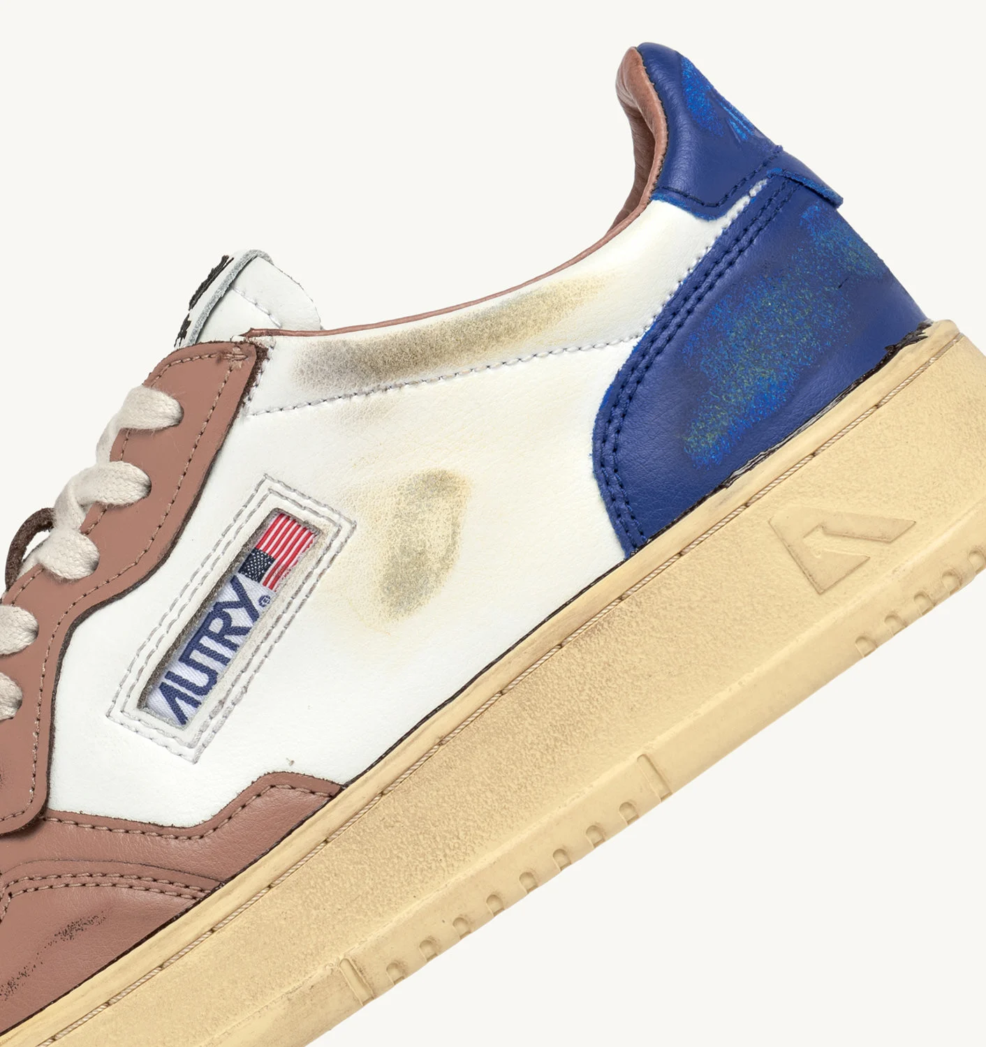 Adidași vintage Medalist Low din piele albă, maro și albastră