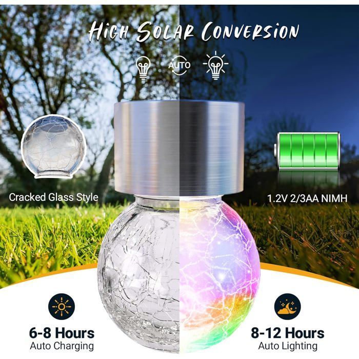 lampes solaires d'extérieur à suspendre - Lot de 12 - 0.1W - 60x60x90 mm - pour décoration de Noël - verre craquelé - couleur