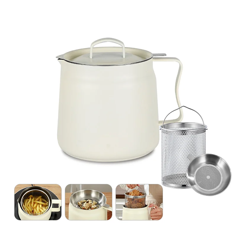 Friteuse en acier inoxydable avec panier à friture, bac à graisse de bacon avec passoire, grande capacité, pour la cuisine.