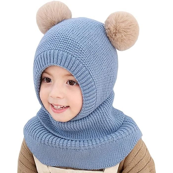 XJYDNCG Lindo gorro pasamontañas para bebé niña o niño, bufanda, calentadores de orejas de invierno, gorros de punto para niños con doble pompón