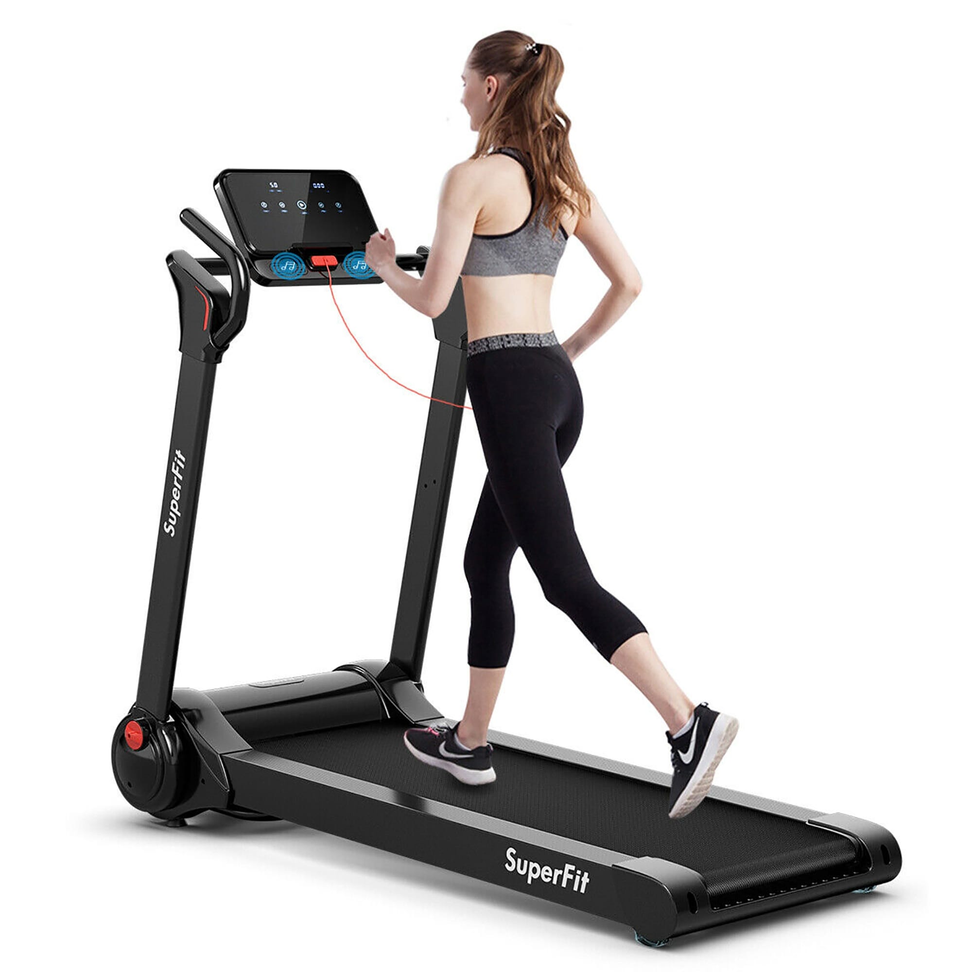 SuperFit 2,25 hv:n kokoontaitettava sähkökäyttöinen moottoroitu juoksumatto kaiuttimella - 55,9 x 30,5 x 49,5