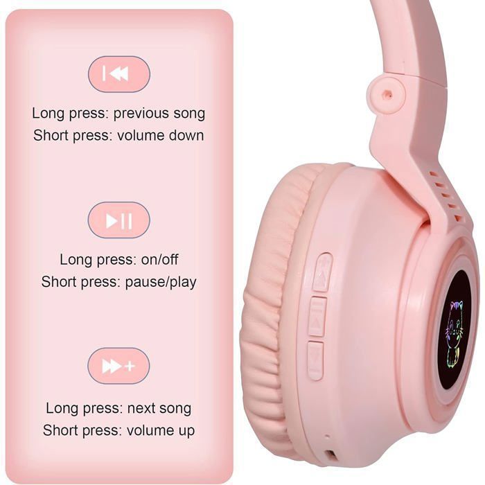 Kids Wireless Bluetooth Headphones: Foldable Cat Ears + LED + Microphone + Card Slot