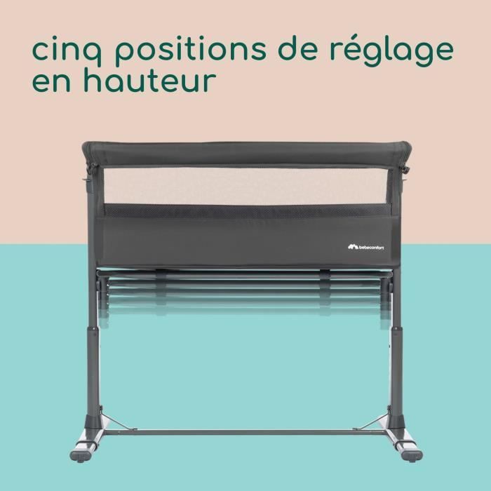 Cuna plegable y colecho BEBECONFORT Zina, de 0 a 6 meses (0 a 9 kg), 5 posiciones, colchón ajustable, grafito mineral.