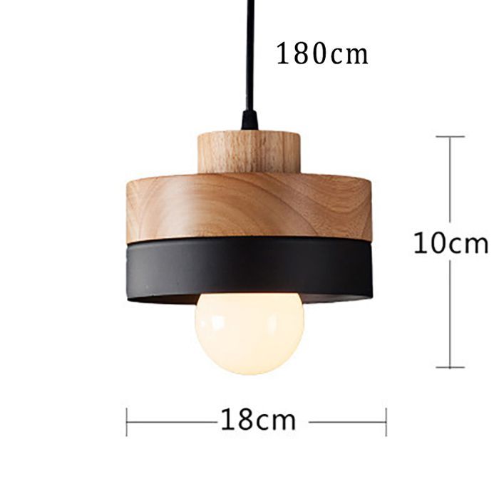 SNOGOLD Moderne ronde hanglamp met houten en zwarte metalen kap, E27 plafondlamp voor de woonkamer