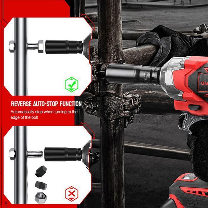 Llave de impacto inalámbrica ONEVAN de 1/2 pulgada y 700 Nm - Con vaso de 21 mm - Roja