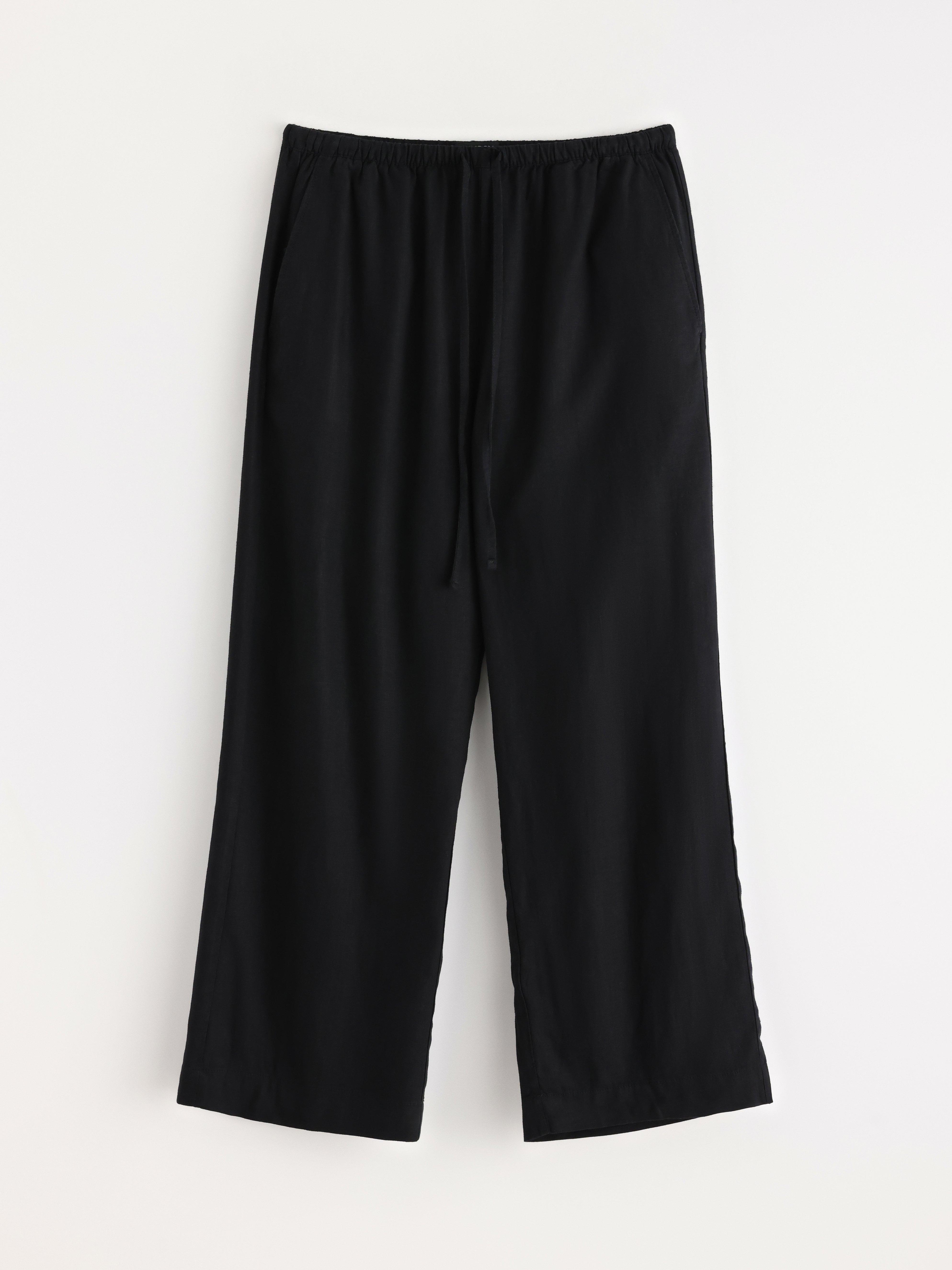 BELLA rette, cropped bukser i linblanding, svart