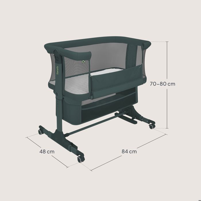 Lit bébé cododo 3en1 LIONELO Jodie - Berceau - Réglable en hauteur et inclinaison - Matelas haute densité - Vert