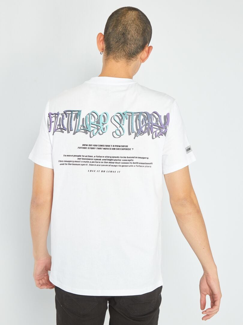 Camiseta estampada de cuello redondo - Blanca